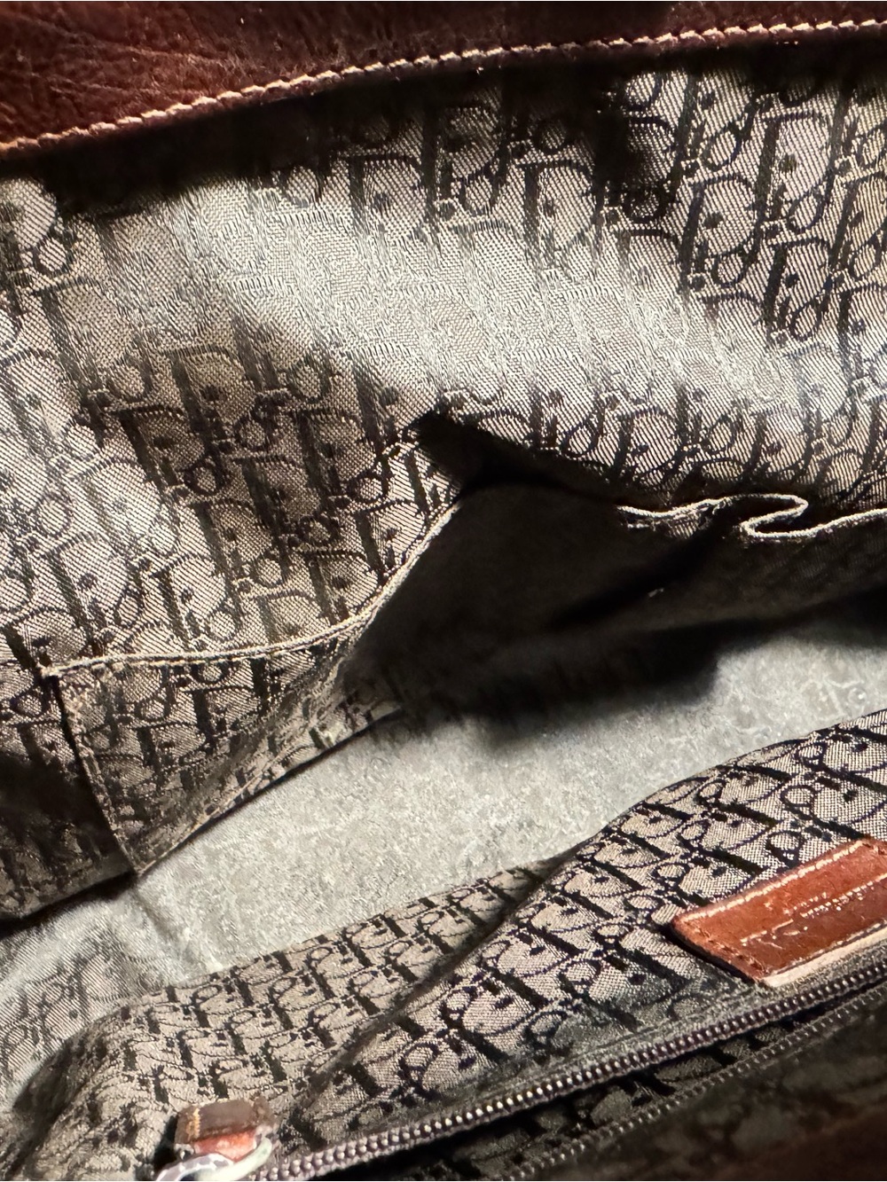 Dior Brown Leather Tote with Floral Embroidery - Picture 8 of 12